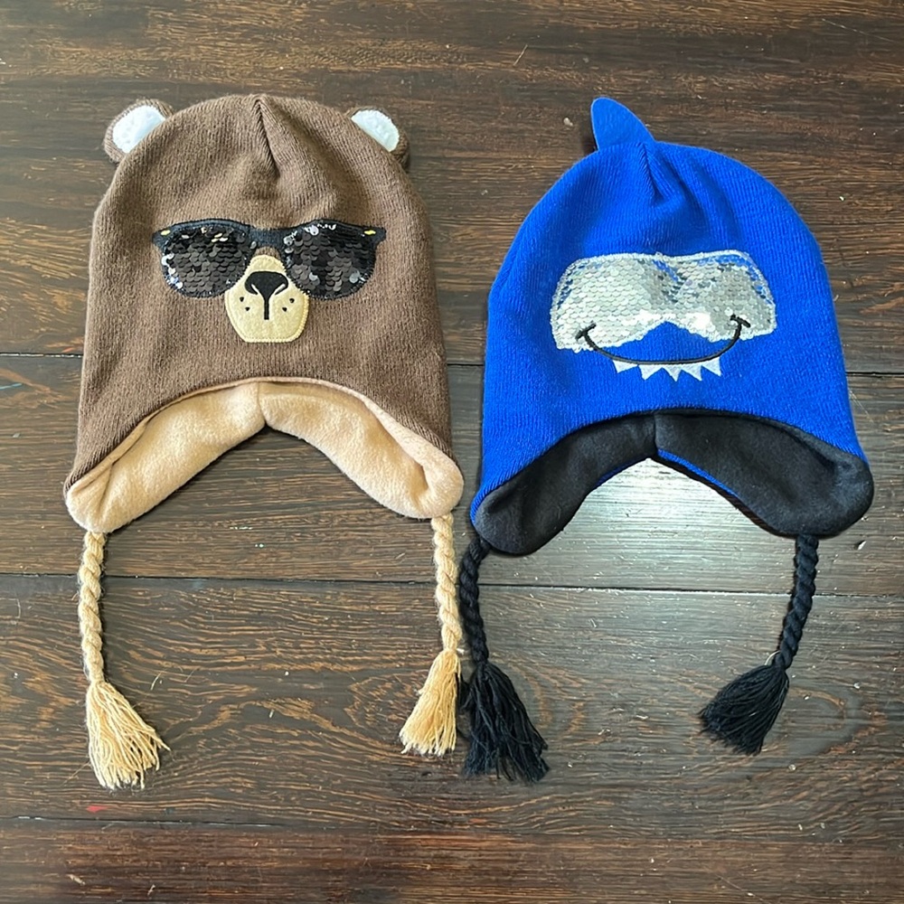 Bear and shark winter hats